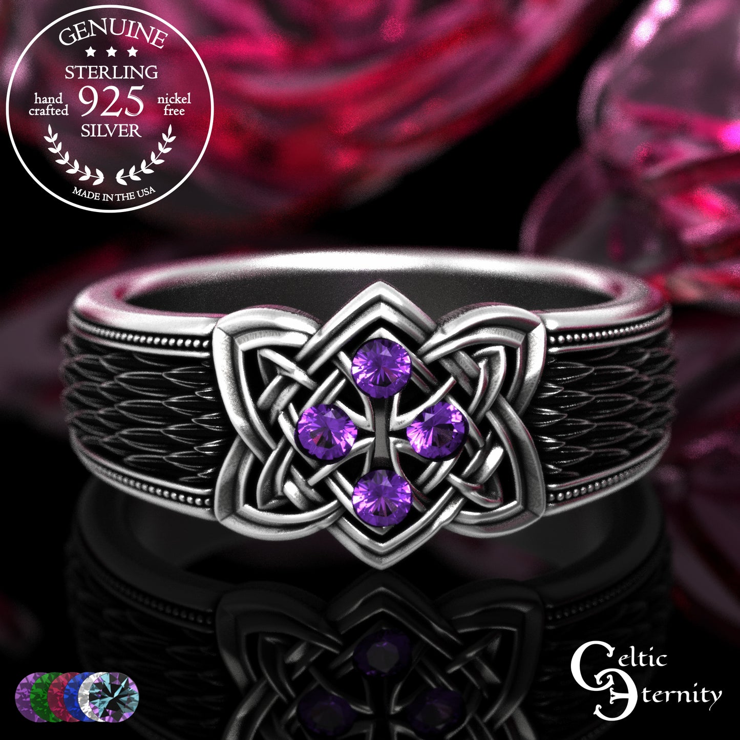 Sterling Celtic Cross & Dragon Scale Men's Ring, 2096