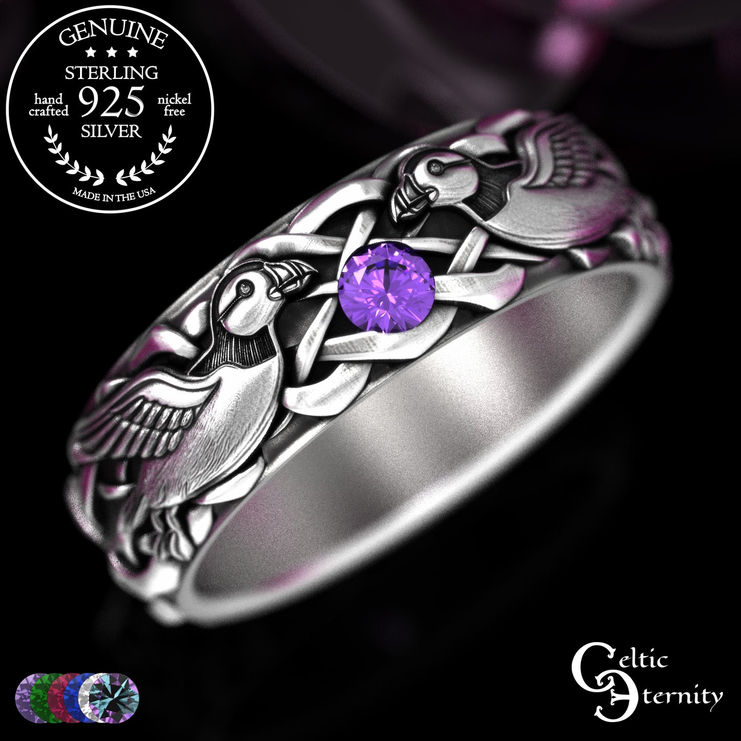 Woman's Sterling Sea Bird Puffin Wedding Band, 2119