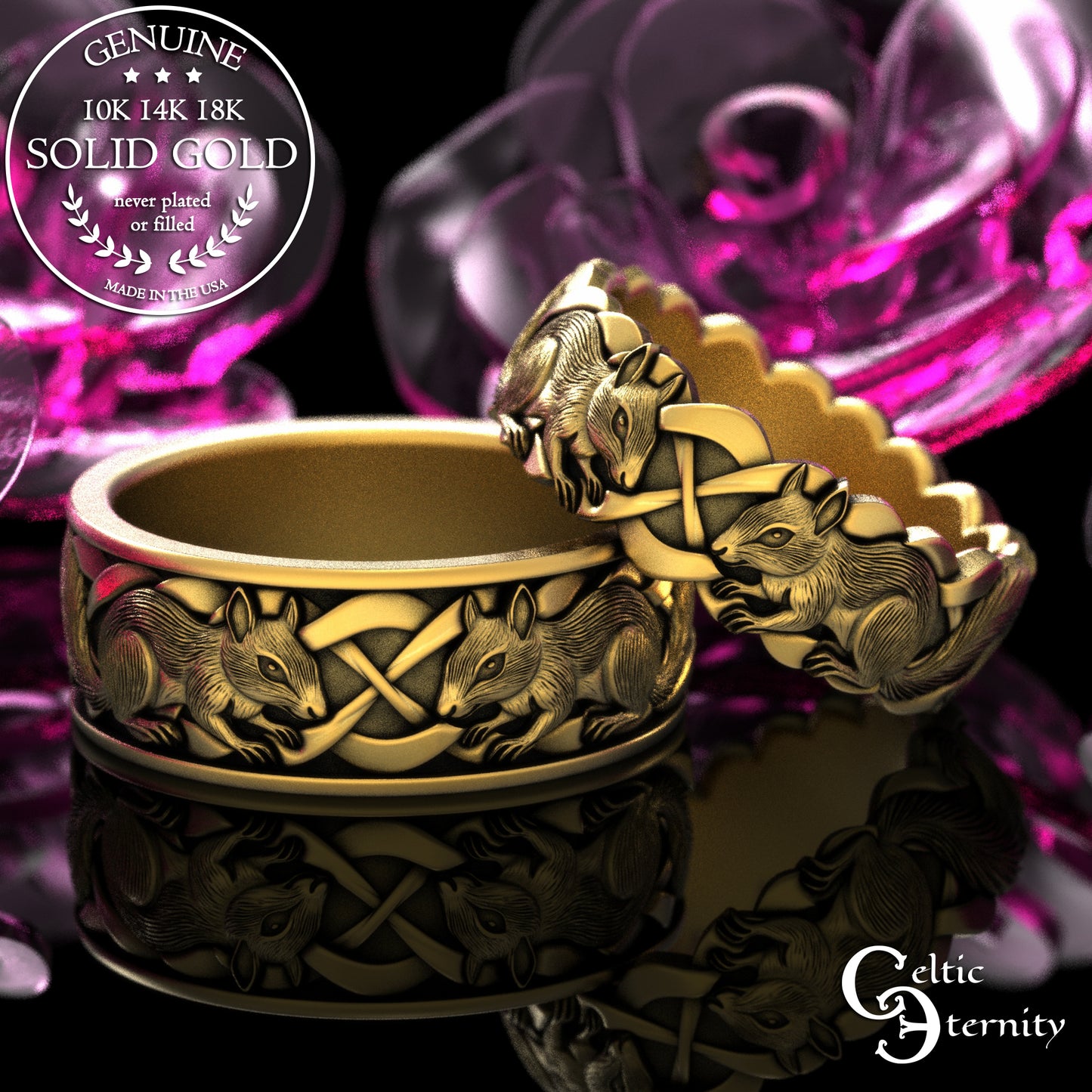Sterling Silver Woman's Squirrel Wedding Band - Celtic Knotwork, 2159