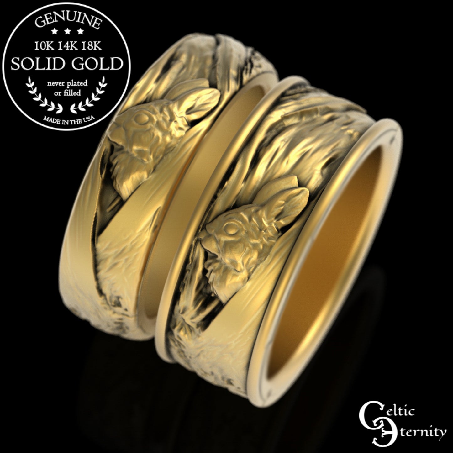 Sterling Silver His Hers Irish Rabbits Wedding Band Set, 3179 1796