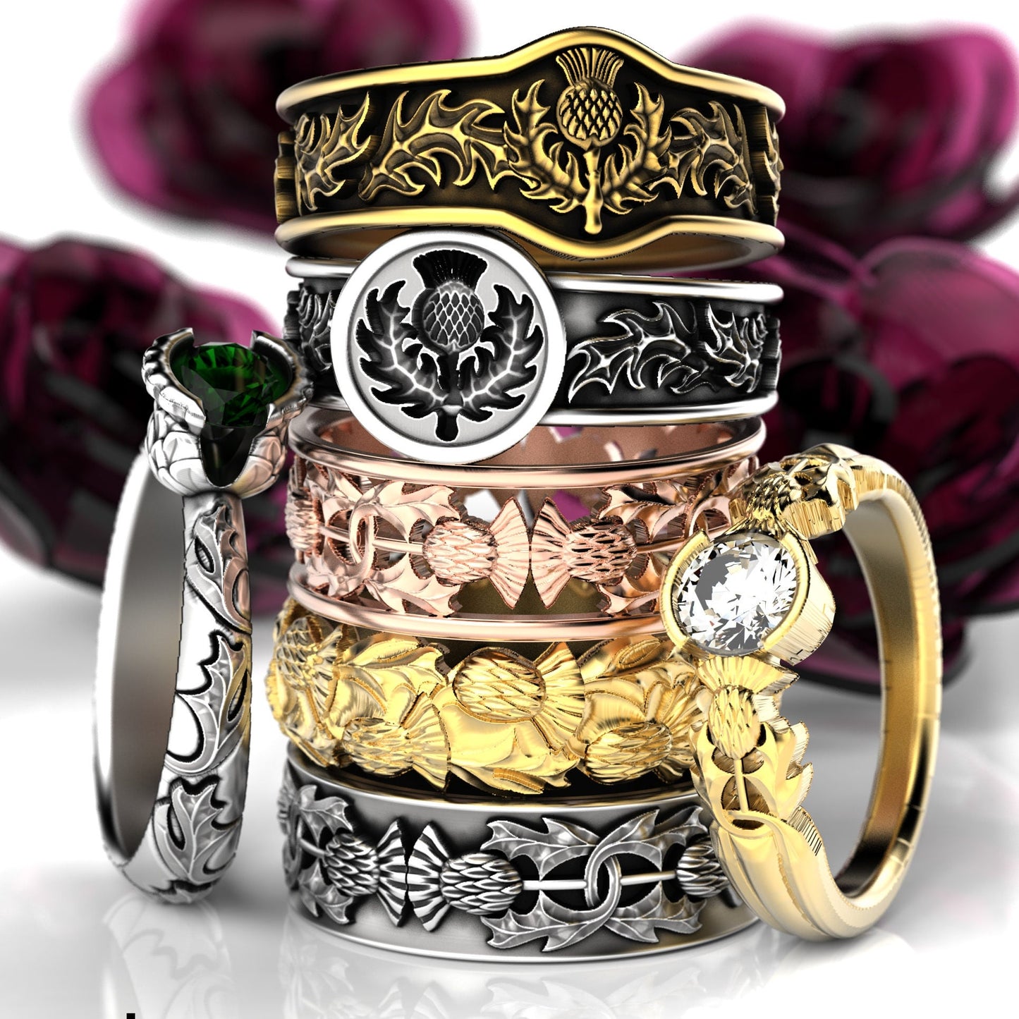 Sterling Silver Thistle Wedding Ring, Womens Thistle Wedding Ring, Scottish Thistle Ring, Sterling Celtic Thistle Ring, Silver Thistle, 1771