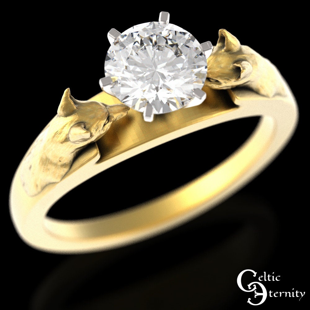 Sterling Fox Engagement Ring, Moissanite Engagement Ring, Womens Fox Wedding Ring, Silver Fox Engagement, Fox Solitaire Ring, 1802