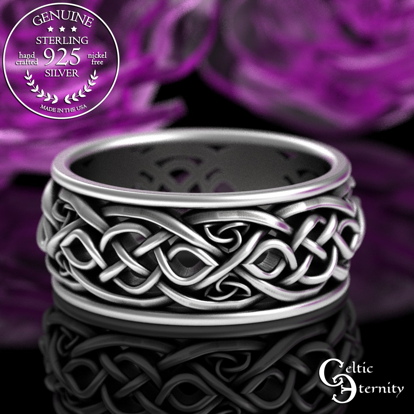 Sterling Silver Men's Otter Wedding Band - Irish Knotwork, 3029