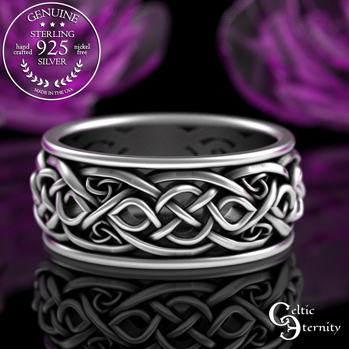 Sterling Silver Men's Otter Wedding Band - Irish Knotwork, 3029