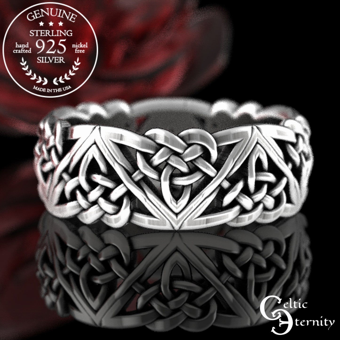 Sterling Silver Celtic Woven Hearts Wedding Band, 1105