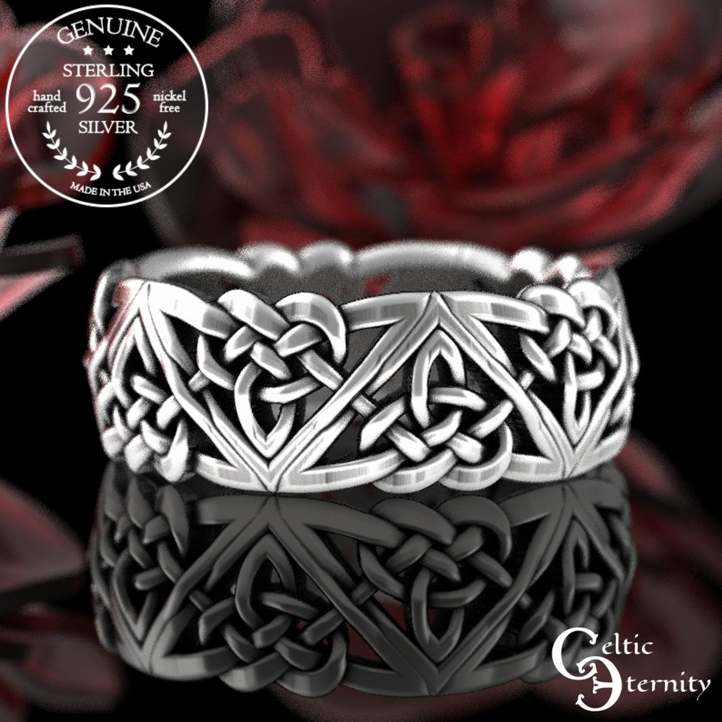 Sterling Silver Celtic Woven Hearts Wedding Band, 1105