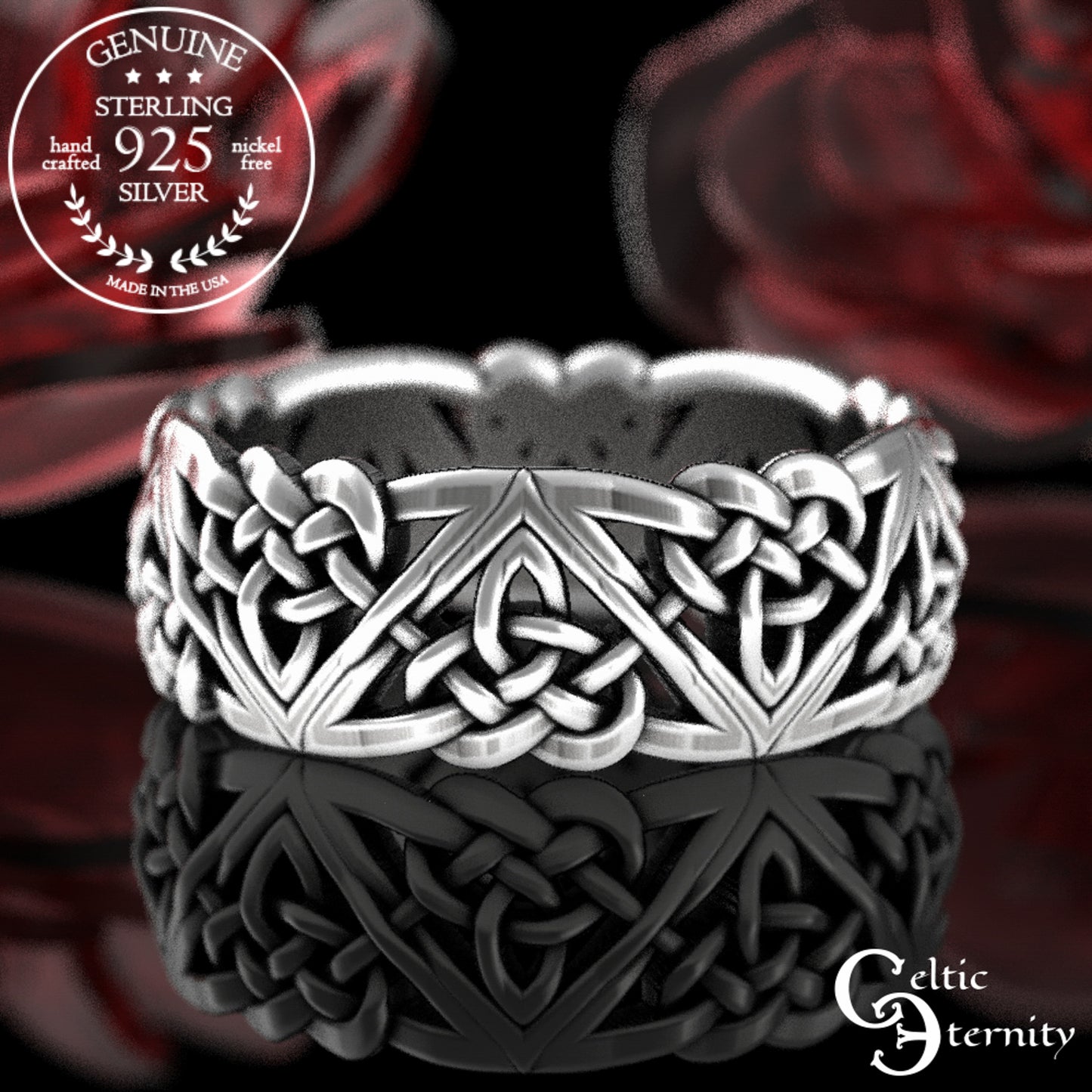 Sterling Silver Celtic Woven Hearts Wedding Band, 1105