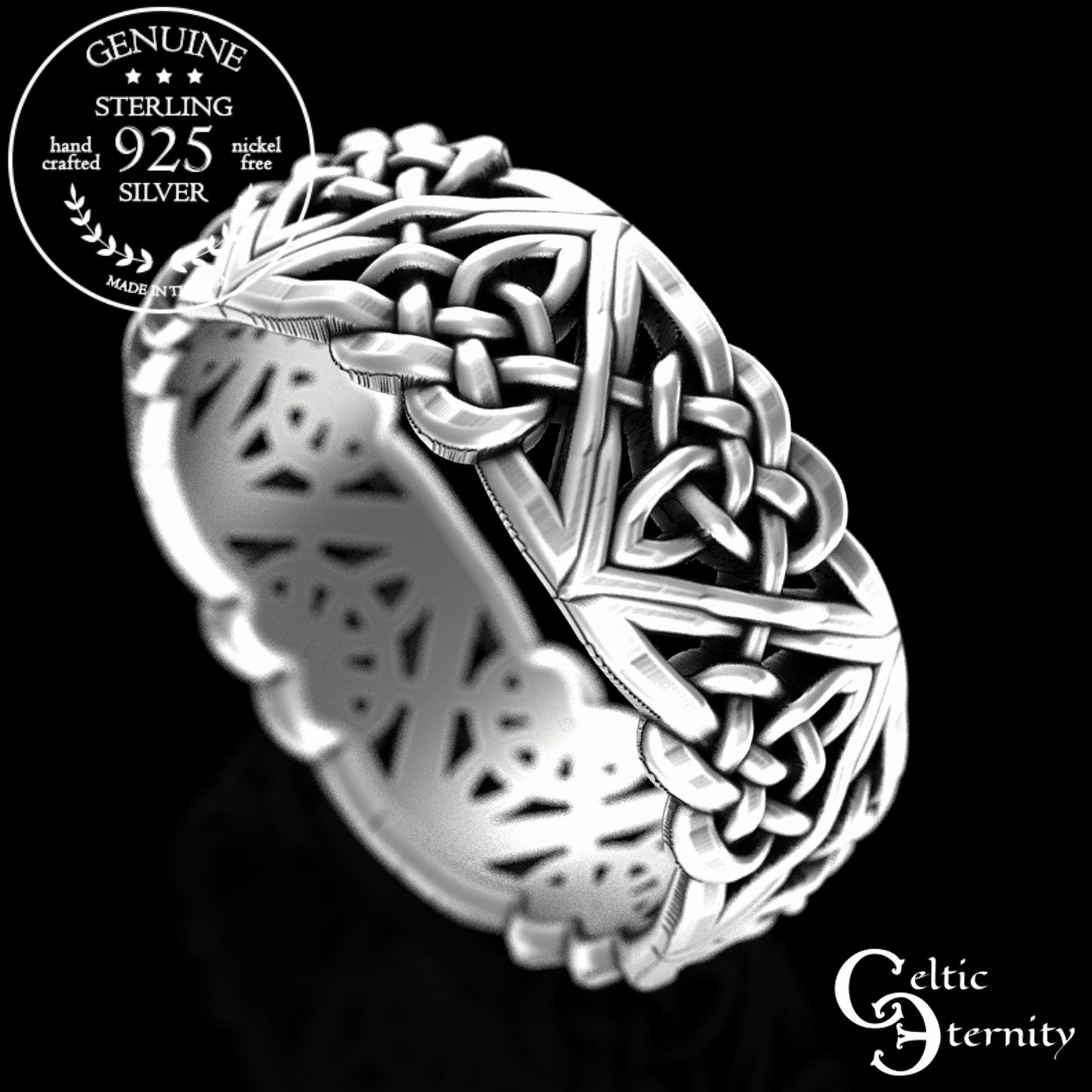 Sterling Silver Celtic Woven Hearts Wedding Band, 1105