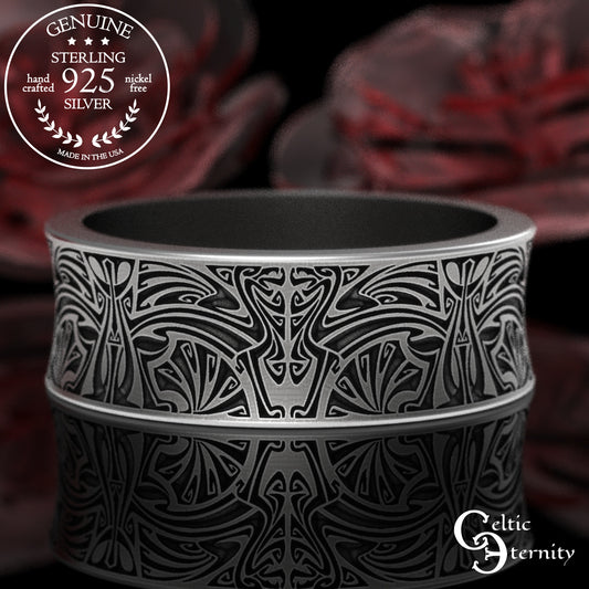 Men's Sterling Silver Norse Winged Hounds Ring, 1782