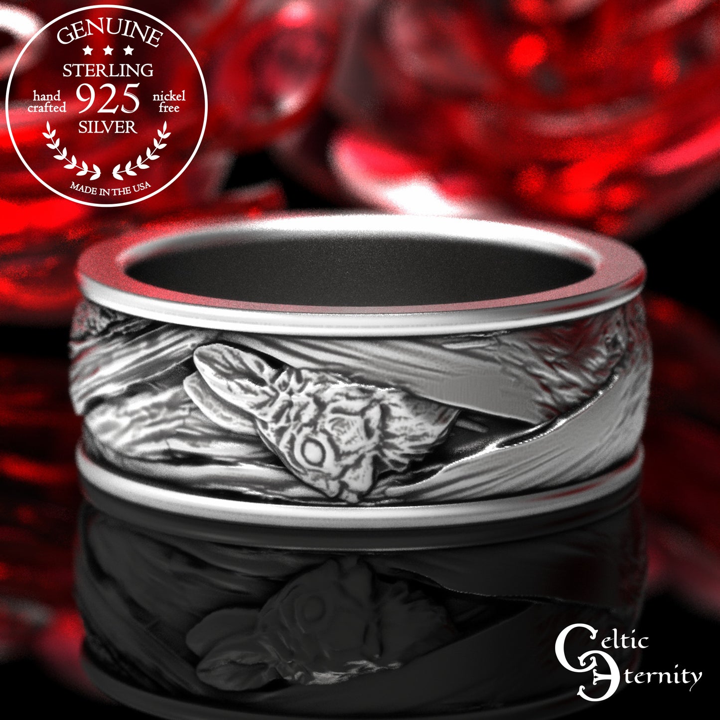 Men's Sterling Silver Rabbit & Tree Burrow Wedding Band, 1796
