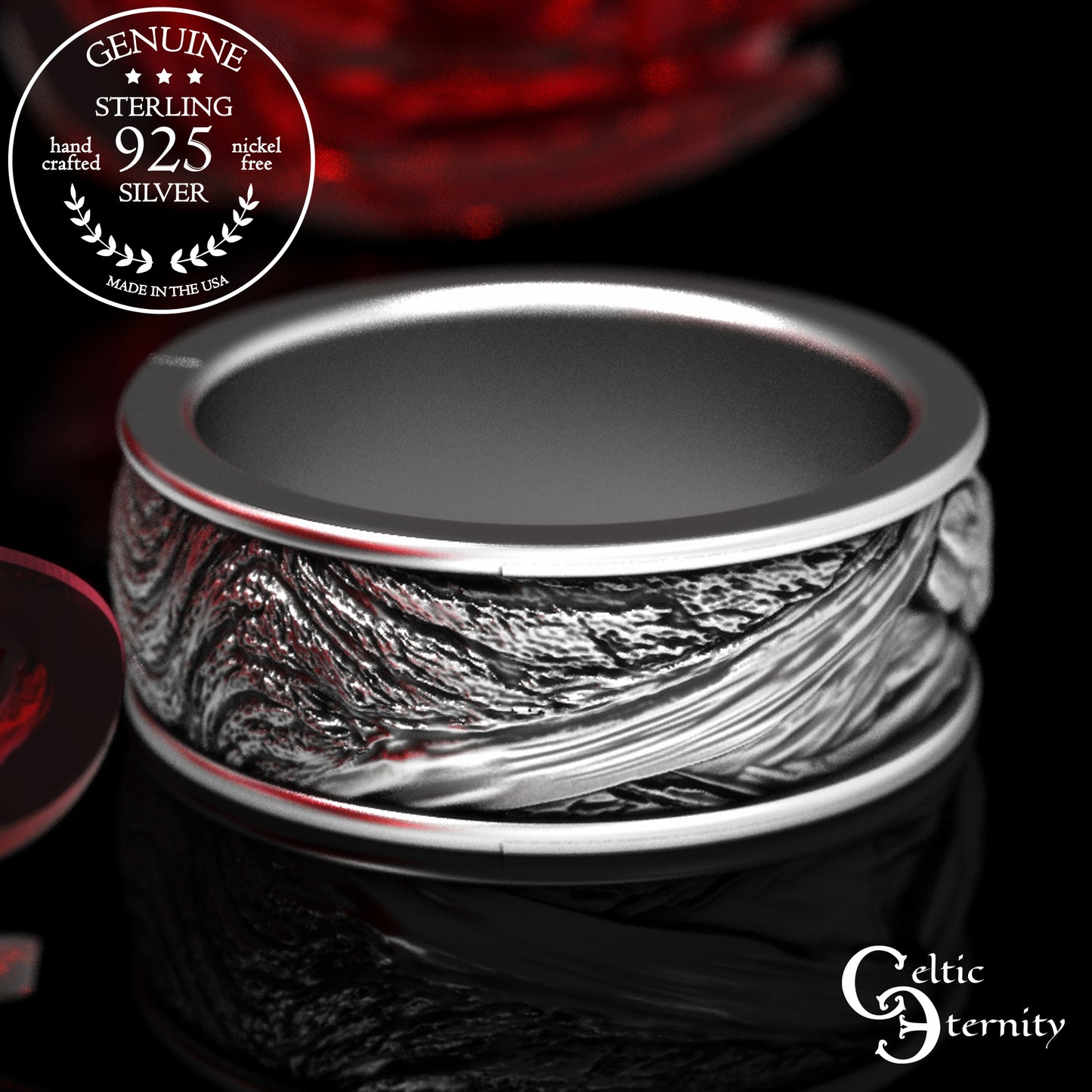 Men's Sterling Silver Rabbit & Tree Burrow Wedding Band, 1796
