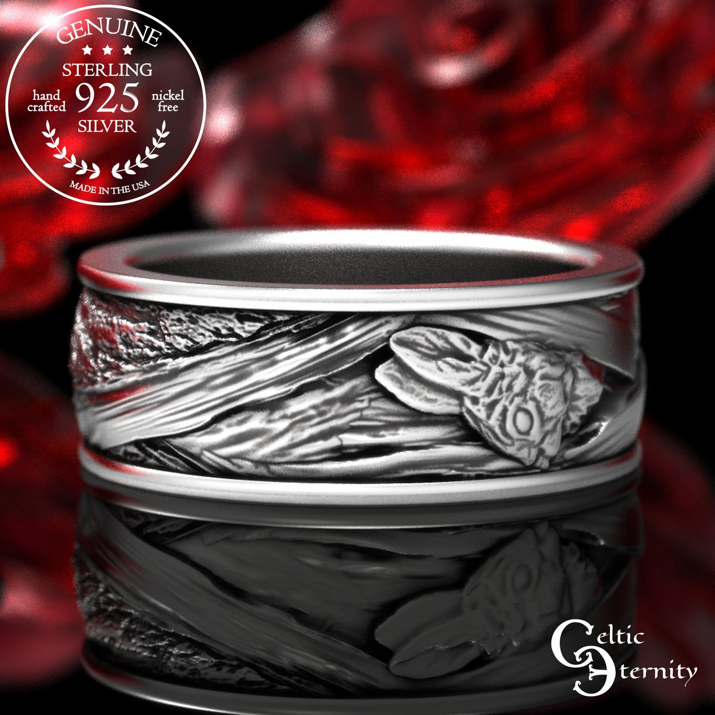 Men's Sterling Silver Rabbit & Tree Burrow Wedding Band, 1796