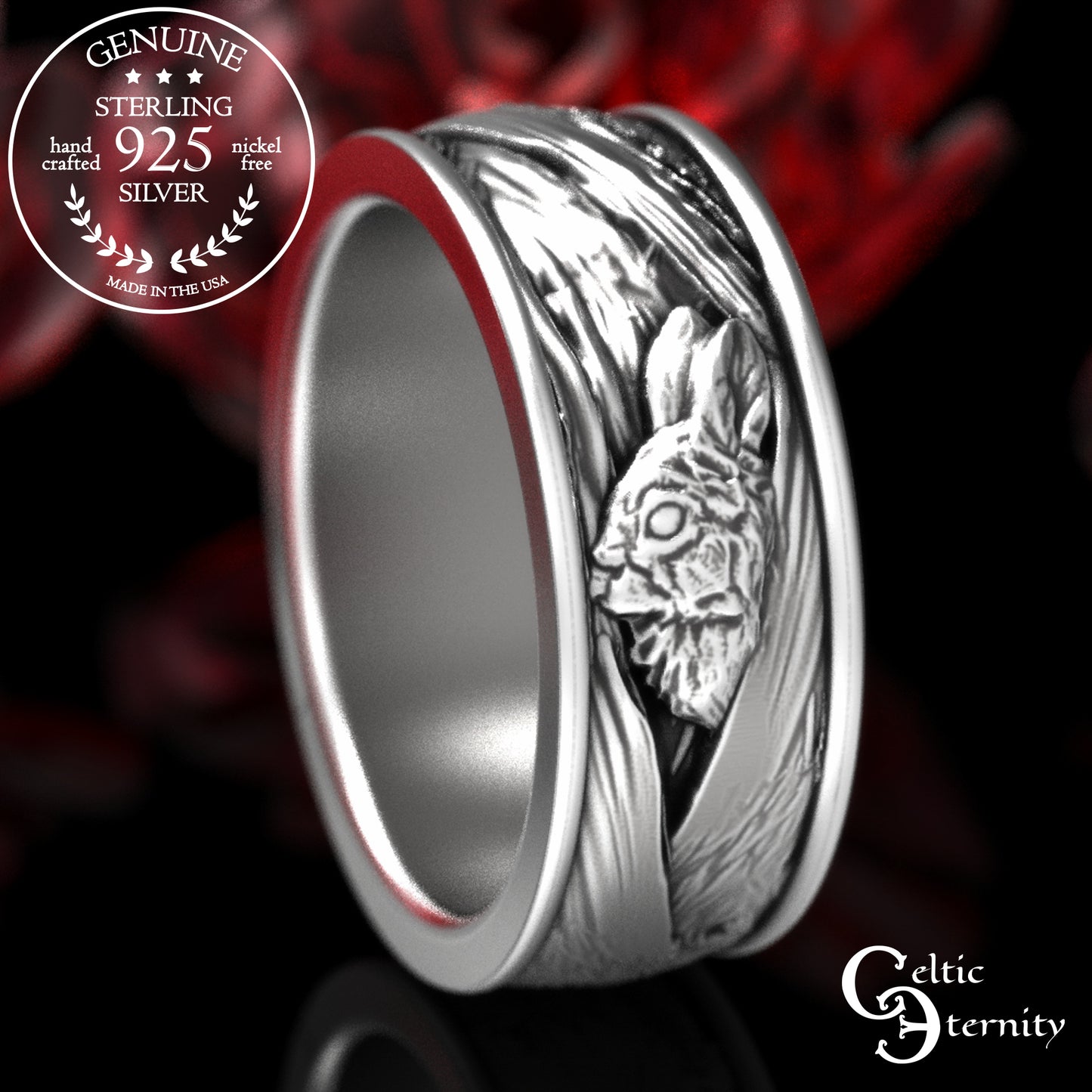 Sterling Silver His Hers Irish Rabbits Wedding Band Set, 3179 1796