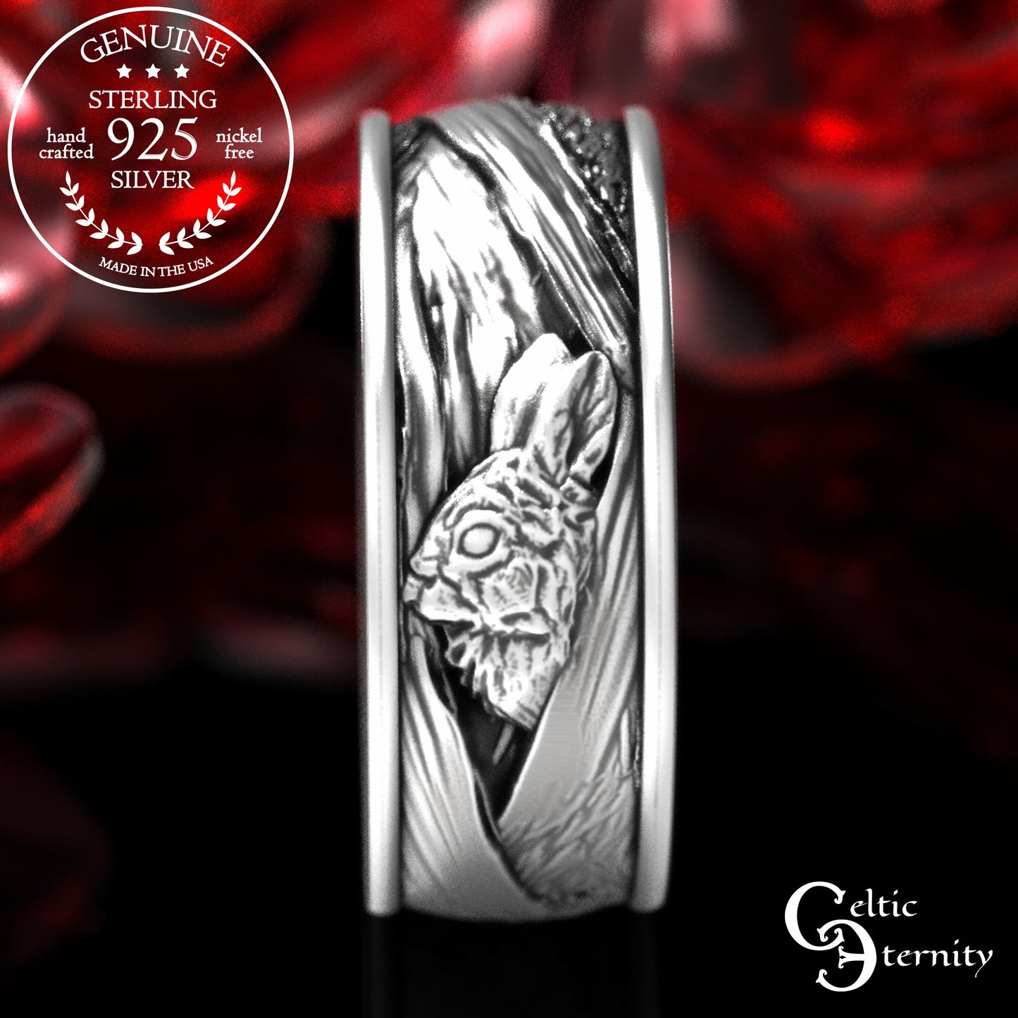 Men's Sterling Silver Rabbit & Tree Burrow Wedding Band, 1796