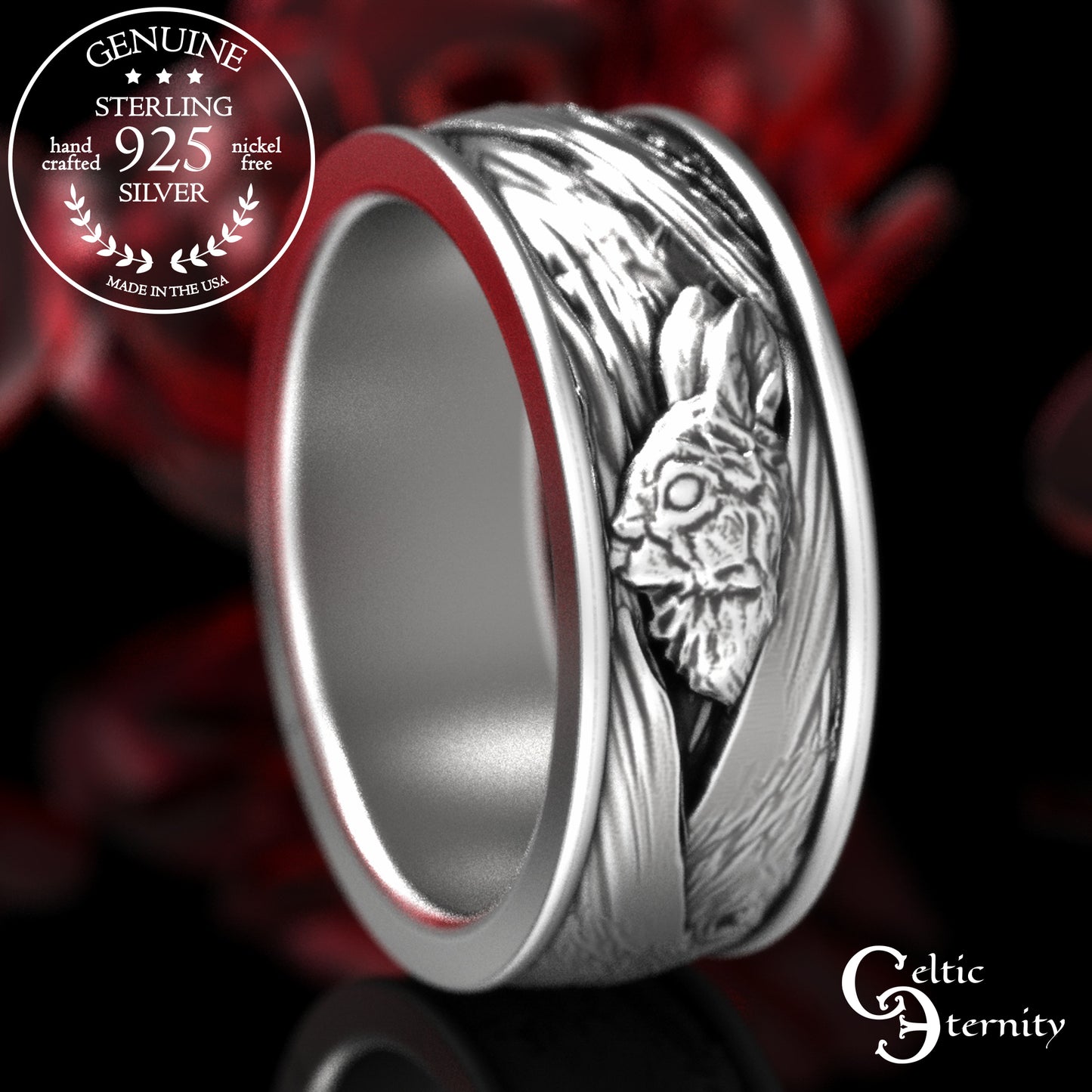 Men's Sterling Silver Rabbit & Tree Burrow Wedding Band, 1796
