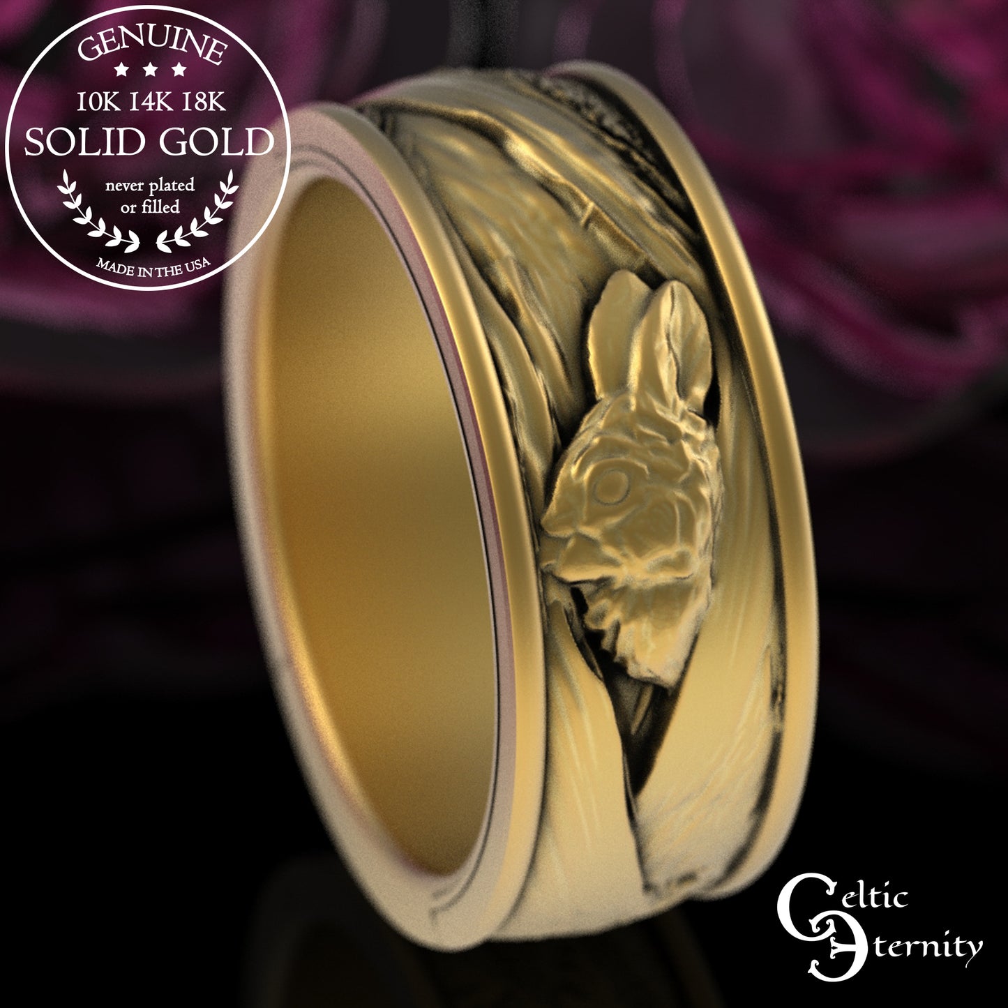 Men's Sterling Silver Rabbit & Tree Burrow Wedding Band, 1796