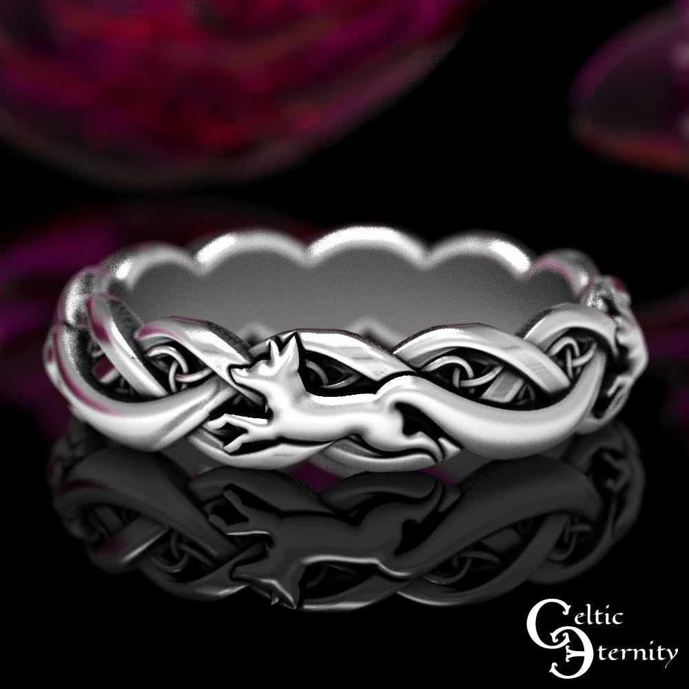 Women's Sterling Silver Celtic Foxes Wedding Band, 1871