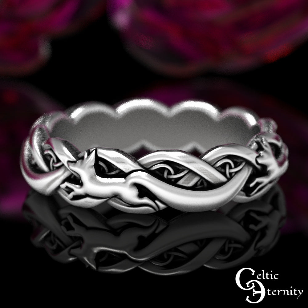 Women's Sterling Silver Celtic Foxes Wedding Band, 1871