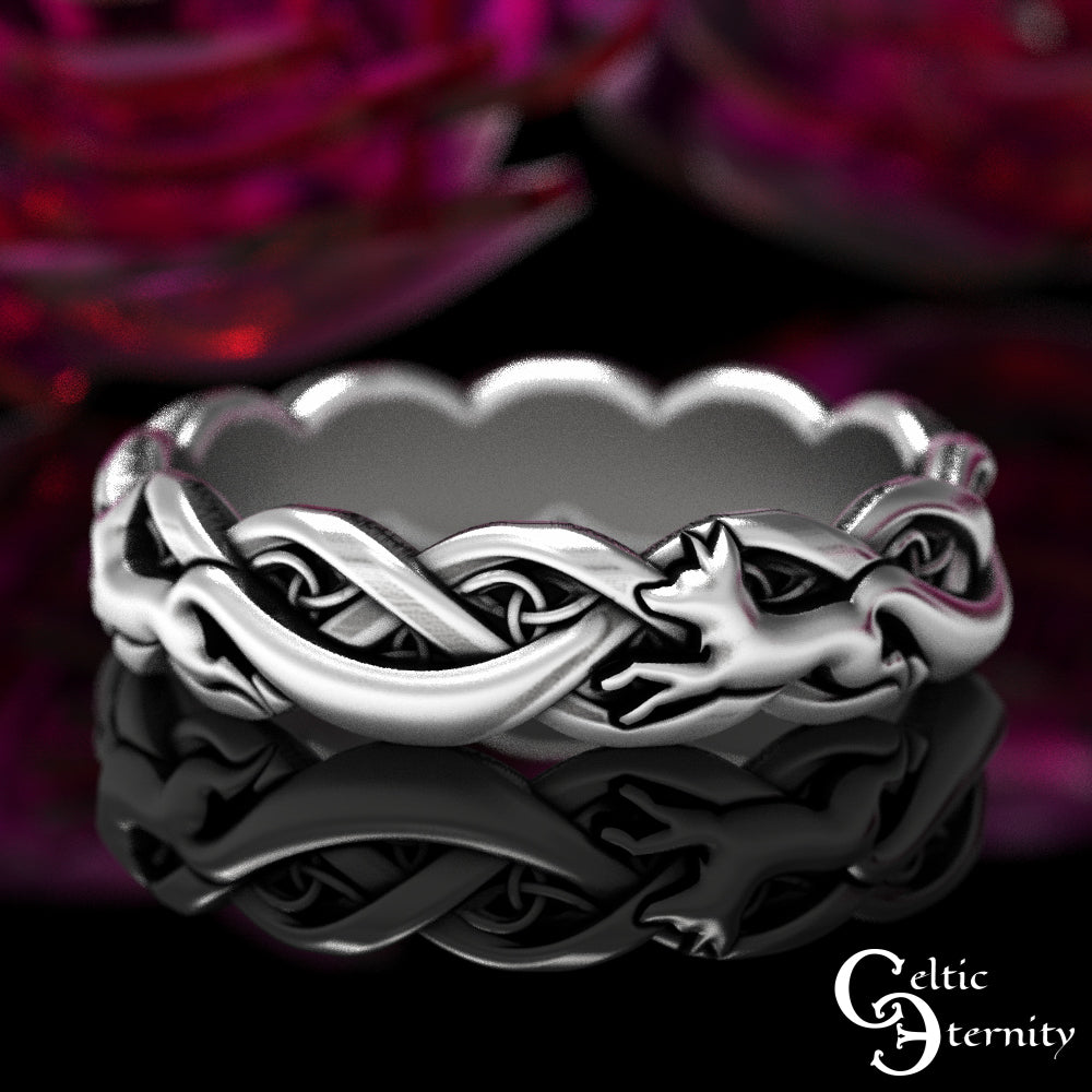 Women's Sterling Silver Celtic Foxes Wedding Band, 1871