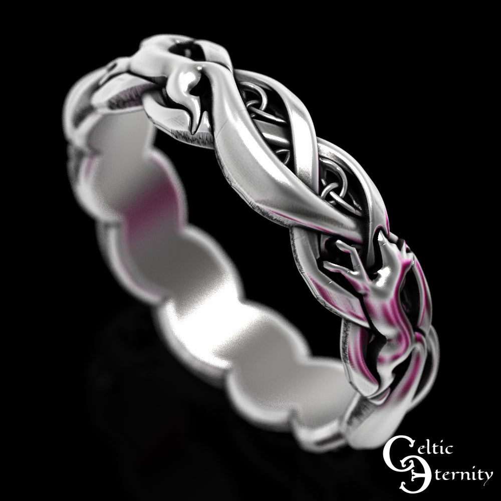 Women's Sterling Silver Celtic Foxes Wedding Band, 1871