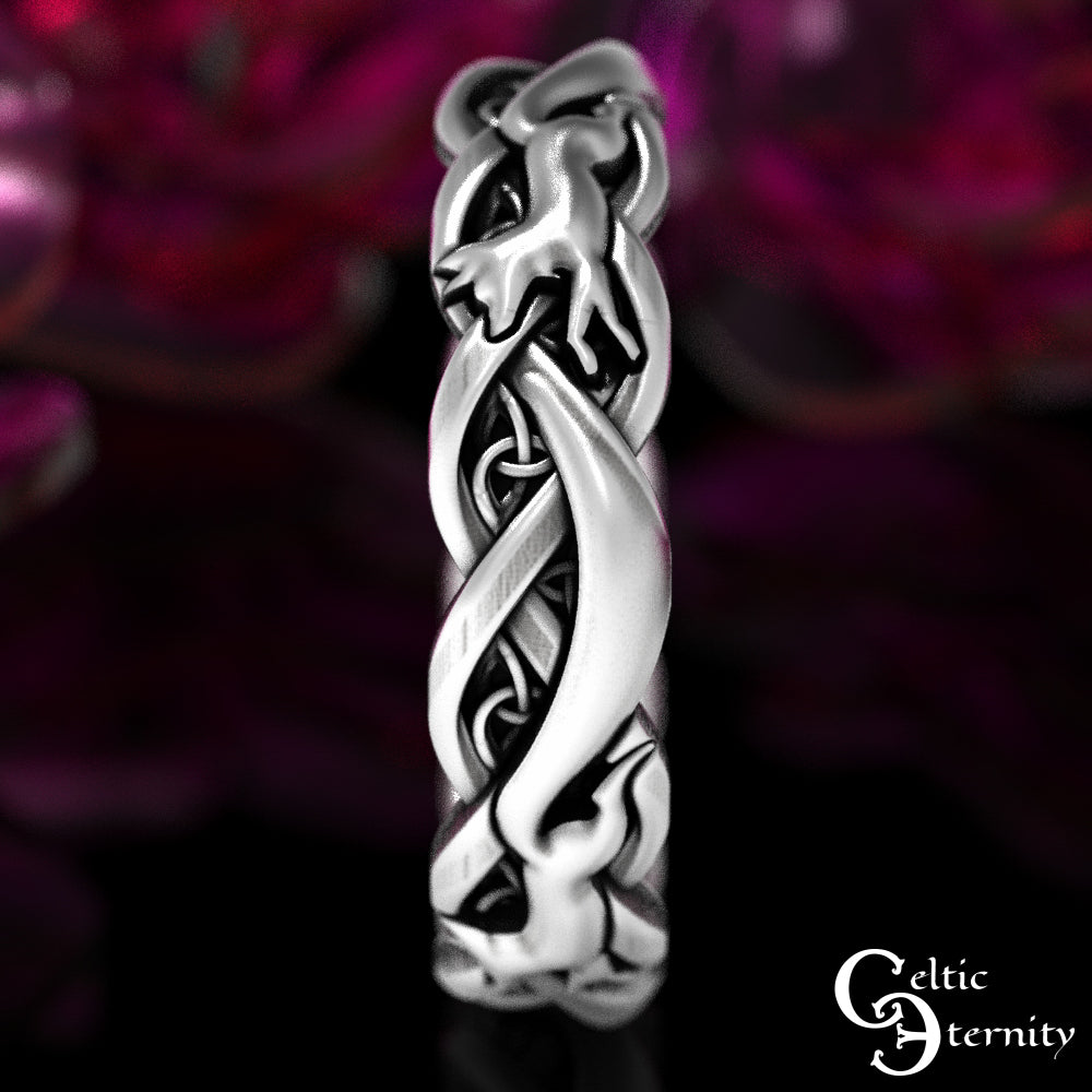 Women's Sterling Silver Celtic Foxes Wedding Band, 1871