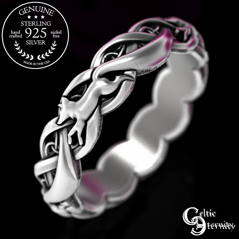 Women's Sterling Silver Celtic Foxes Wedding Band, 1871