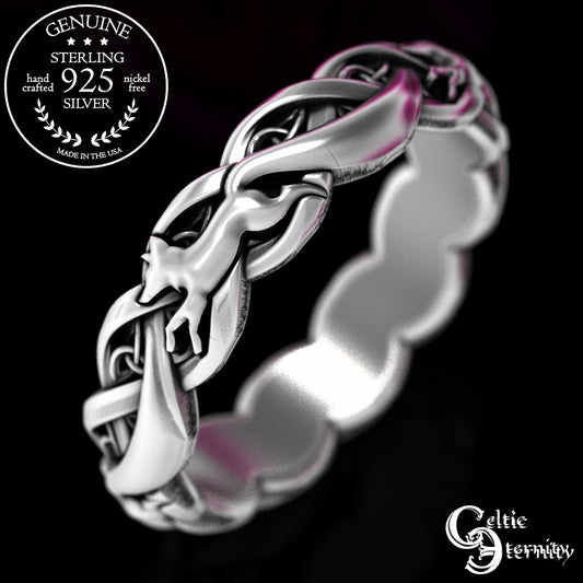 Women's Sterling Silver Celtic Foxes Wedding Band, 1871
