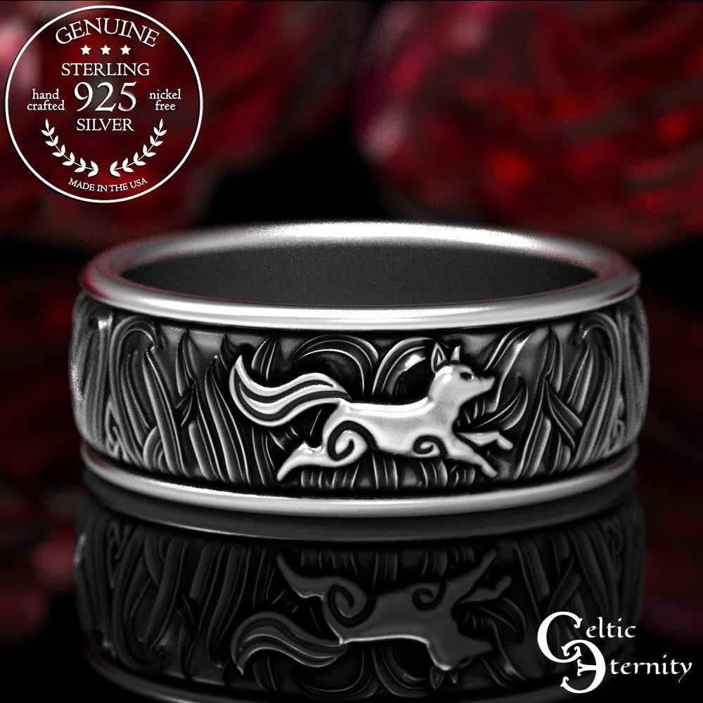 Men's Sterling Silver Fox Trio Wedding Band, 1908