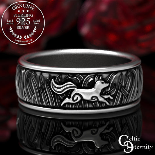 Men's Sterling Silver Fox Trio Wedding Band, 1908