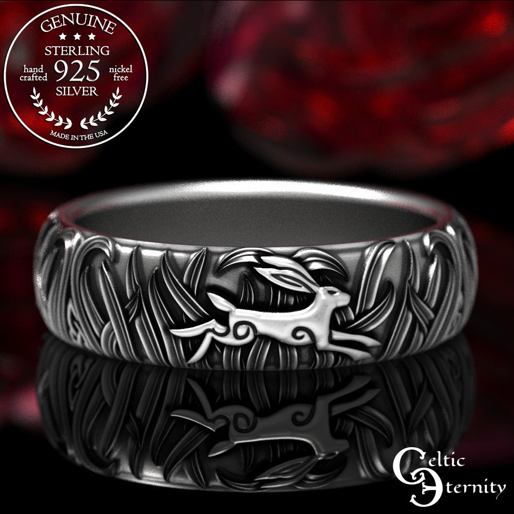 Women's Sterling Silver Bunny Rabbits Wedding Band, 1905