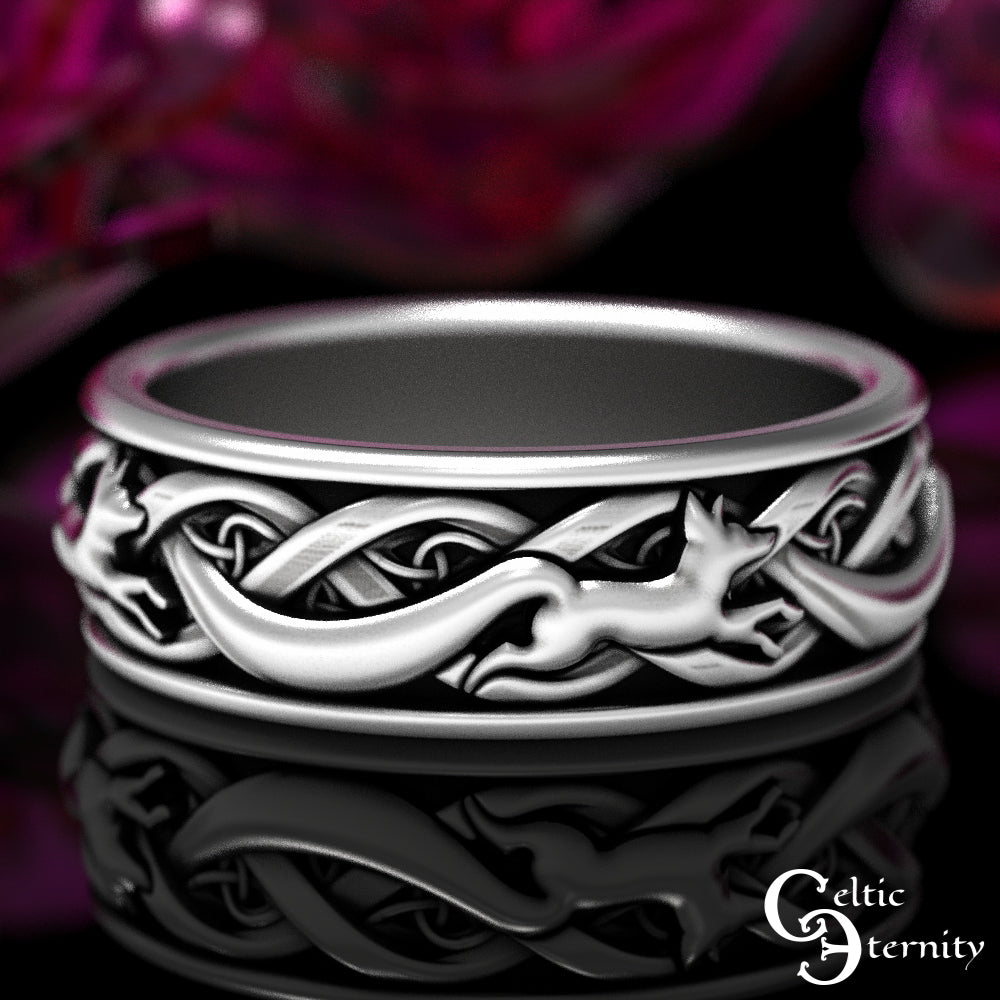 Men's Sterling Silver Irish Foxes Wedding Band, 1872