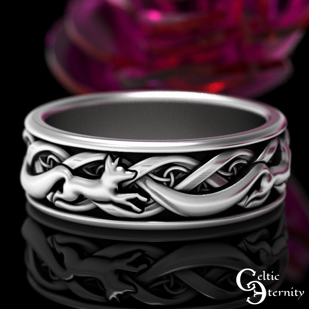Men's Sterling Silver Irish Foxes Wedding Band, 1872