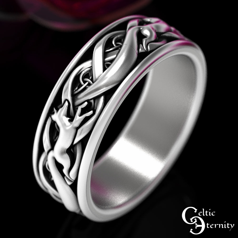 Men's Sterling Silver Irish Foxes Wedding Band, 1872