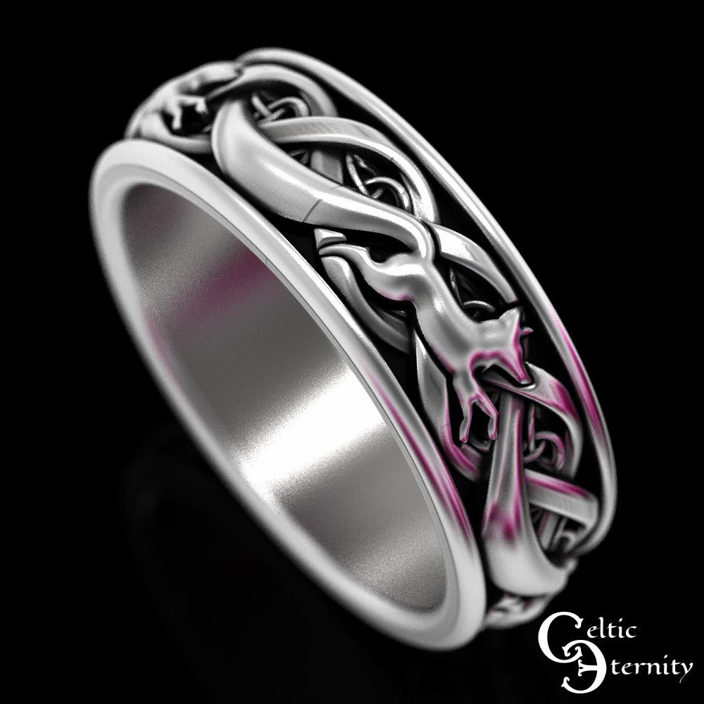 Men's Sterling Silver Irish Foxes Wedding Band, 1872