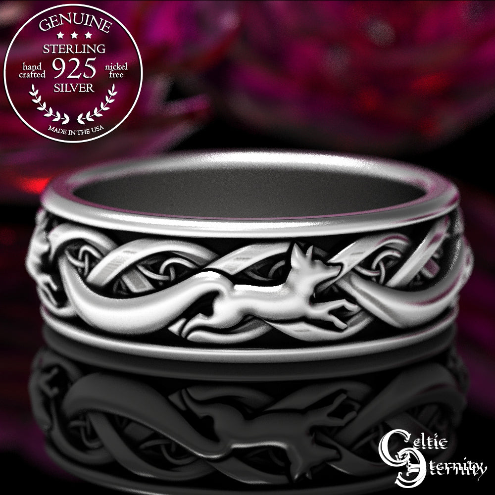 Men's Sterling Silver Irish Foxes Wedding Band, 1872