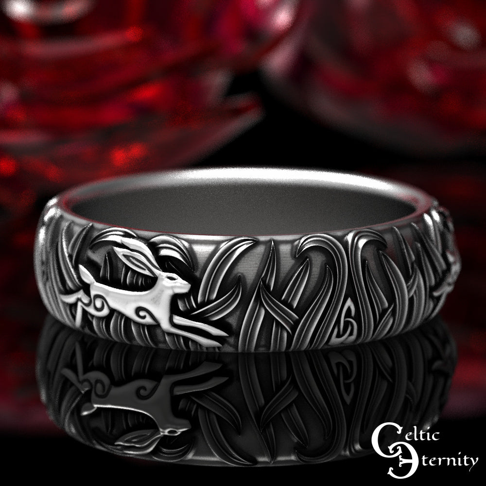 Women's Sterling Silver Bunny Rabbits Wedding Band, 1905