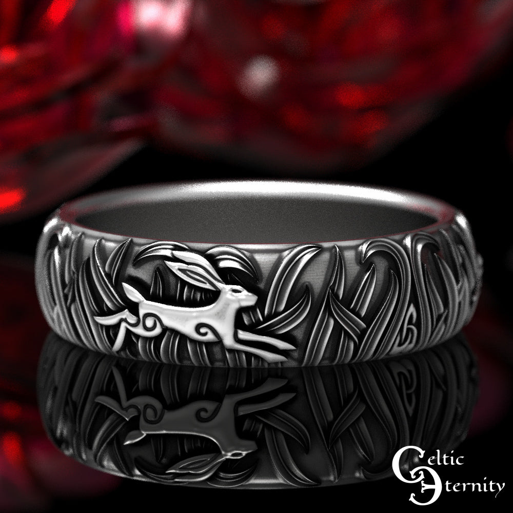 Women's Sterling Silver Bunny Rabbits Wedding Band, 1905
