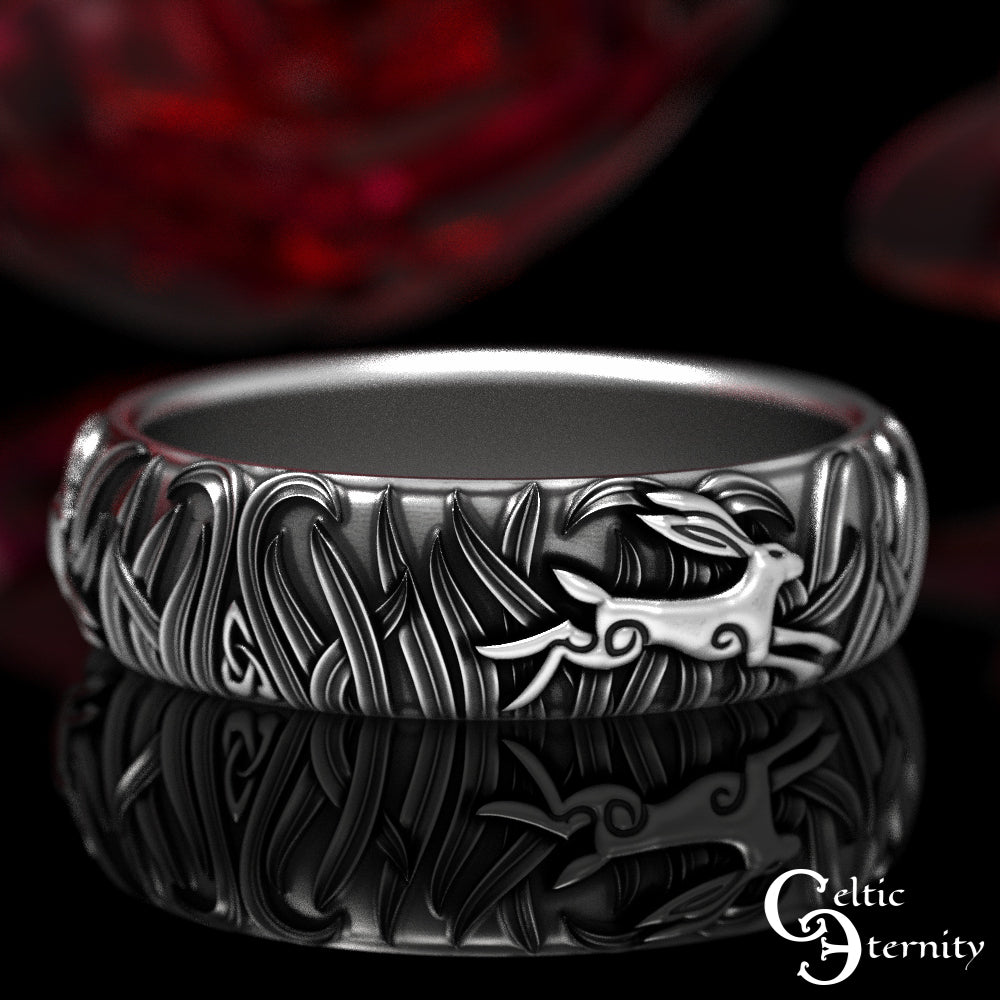 Women's Sterling Silver Bunny Rabbits Wedding Band, 1905