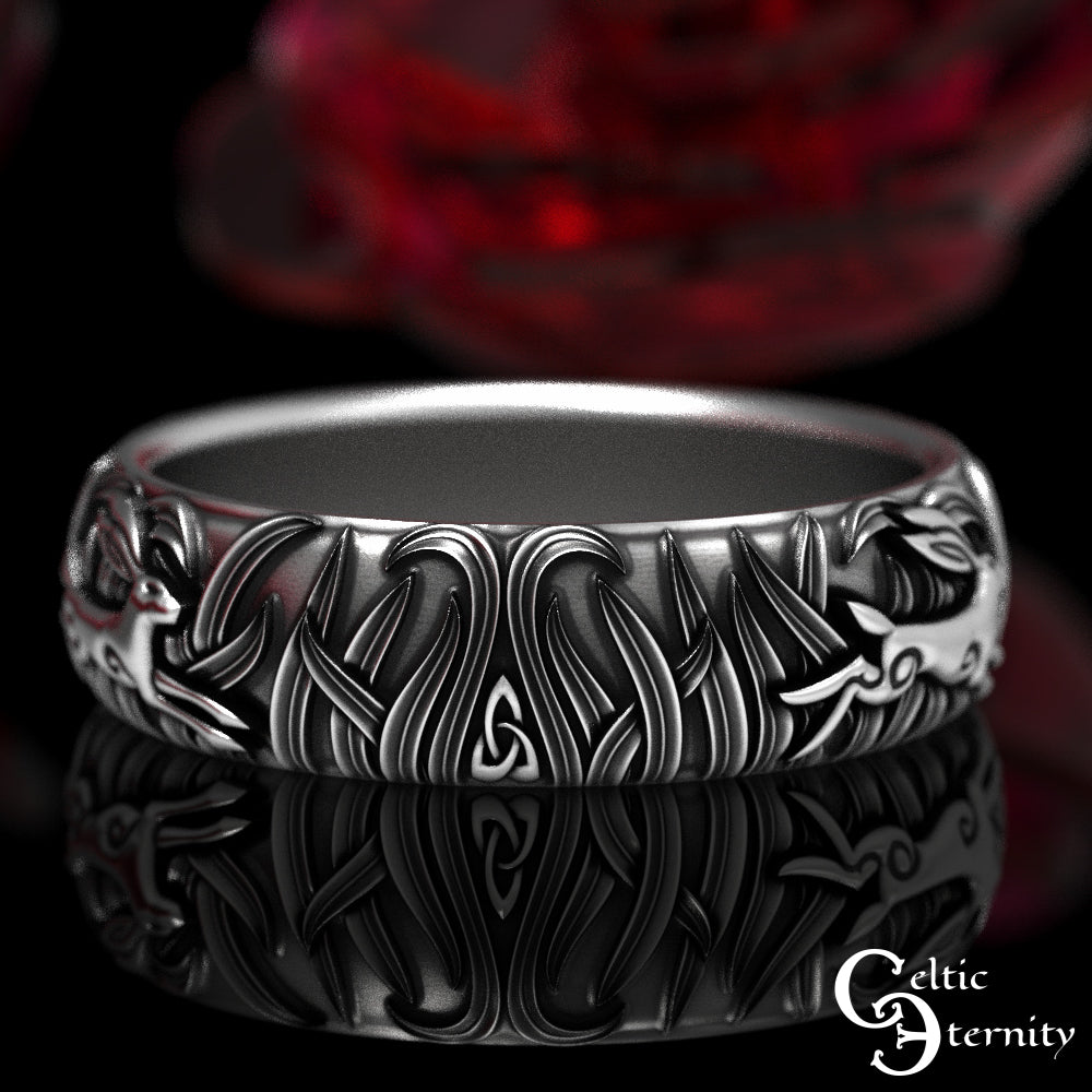 Women's Sterling Silver Bunny Rabbits Wedding Band, 1905