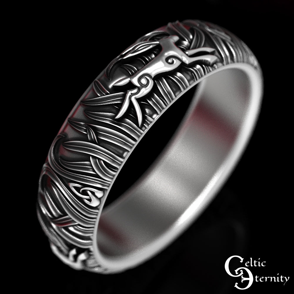 Women's Sterling Silver Bunny Rabbits Wedding Band, 1905