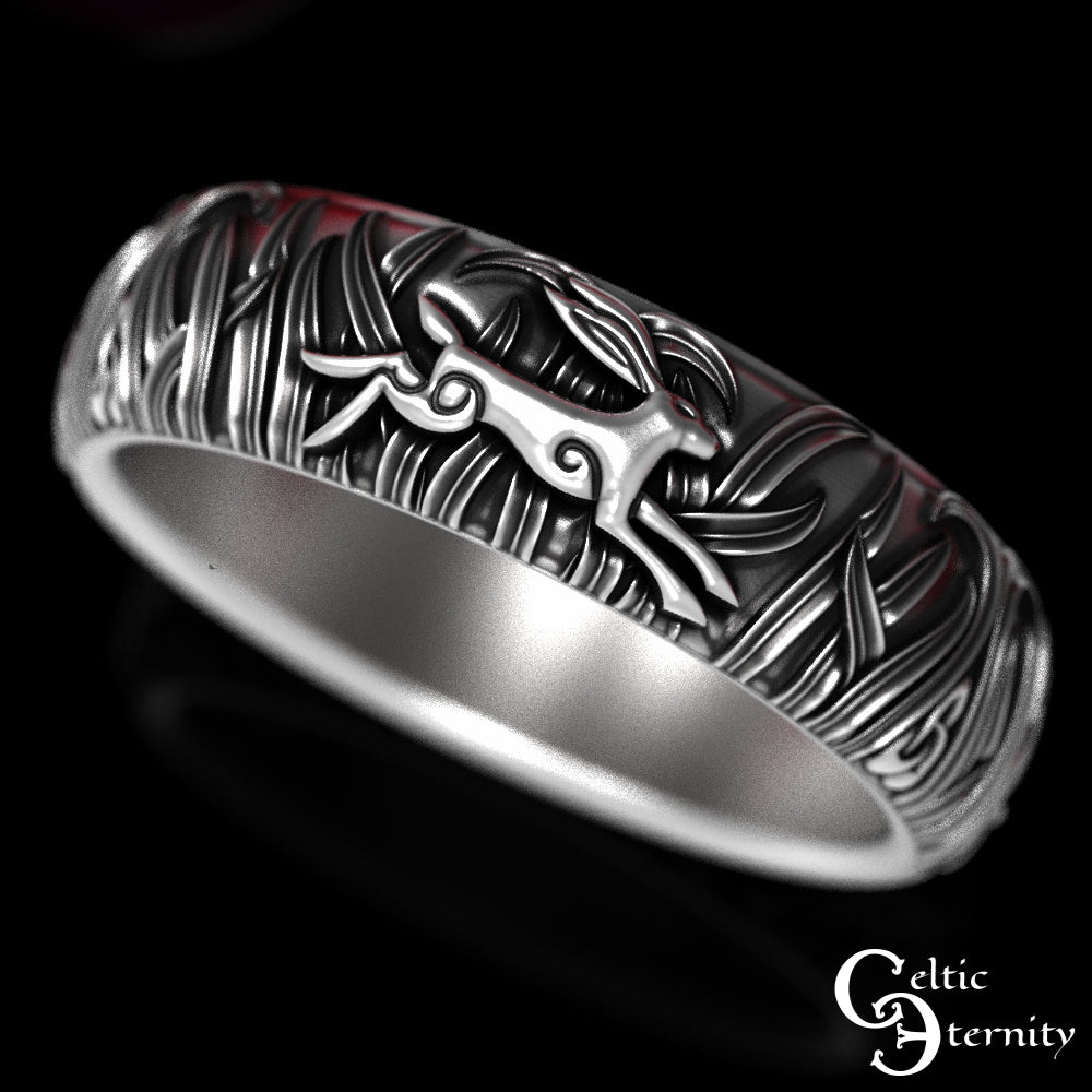 Women's Sterling Silver Bunny Rabbits Wedding Band, 1905