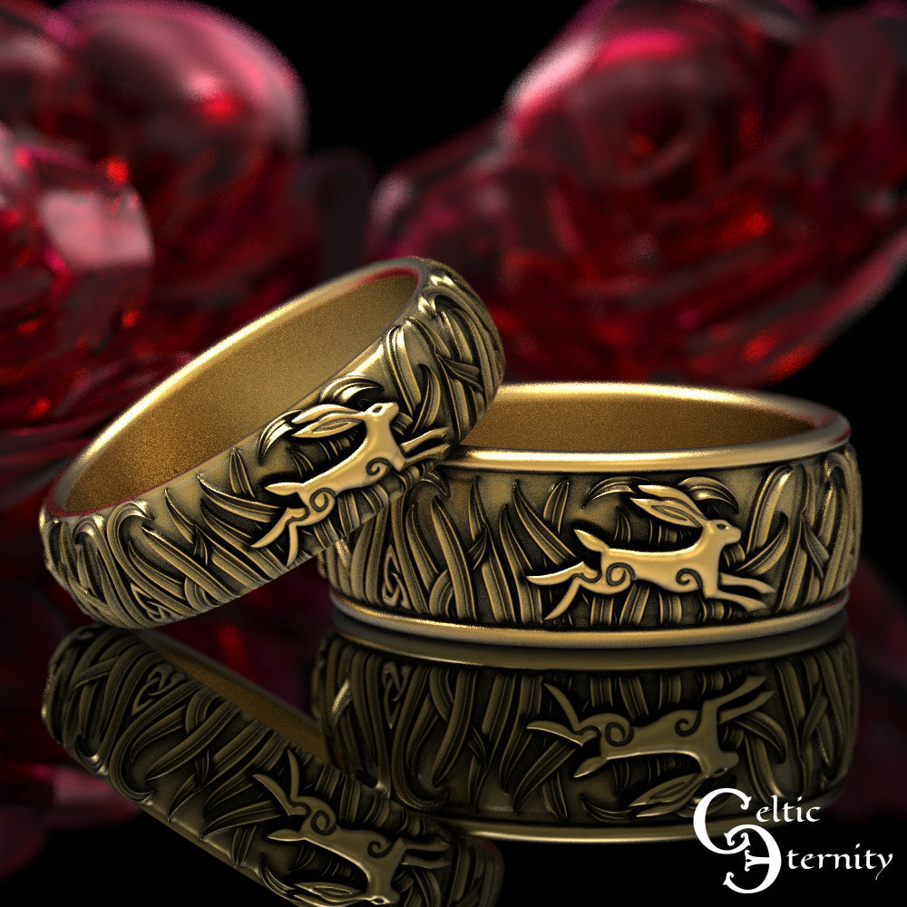 Women's Sterling Silver Bunny Rabbits Wedding Band, 1905