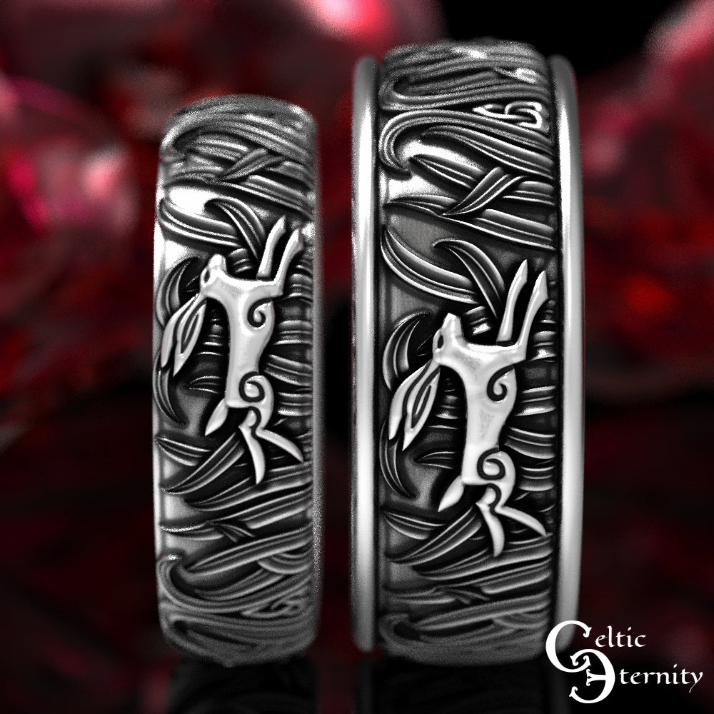Matching Sterling Silver Rabbits His & Hers Wedding Band Set, 1905 1906