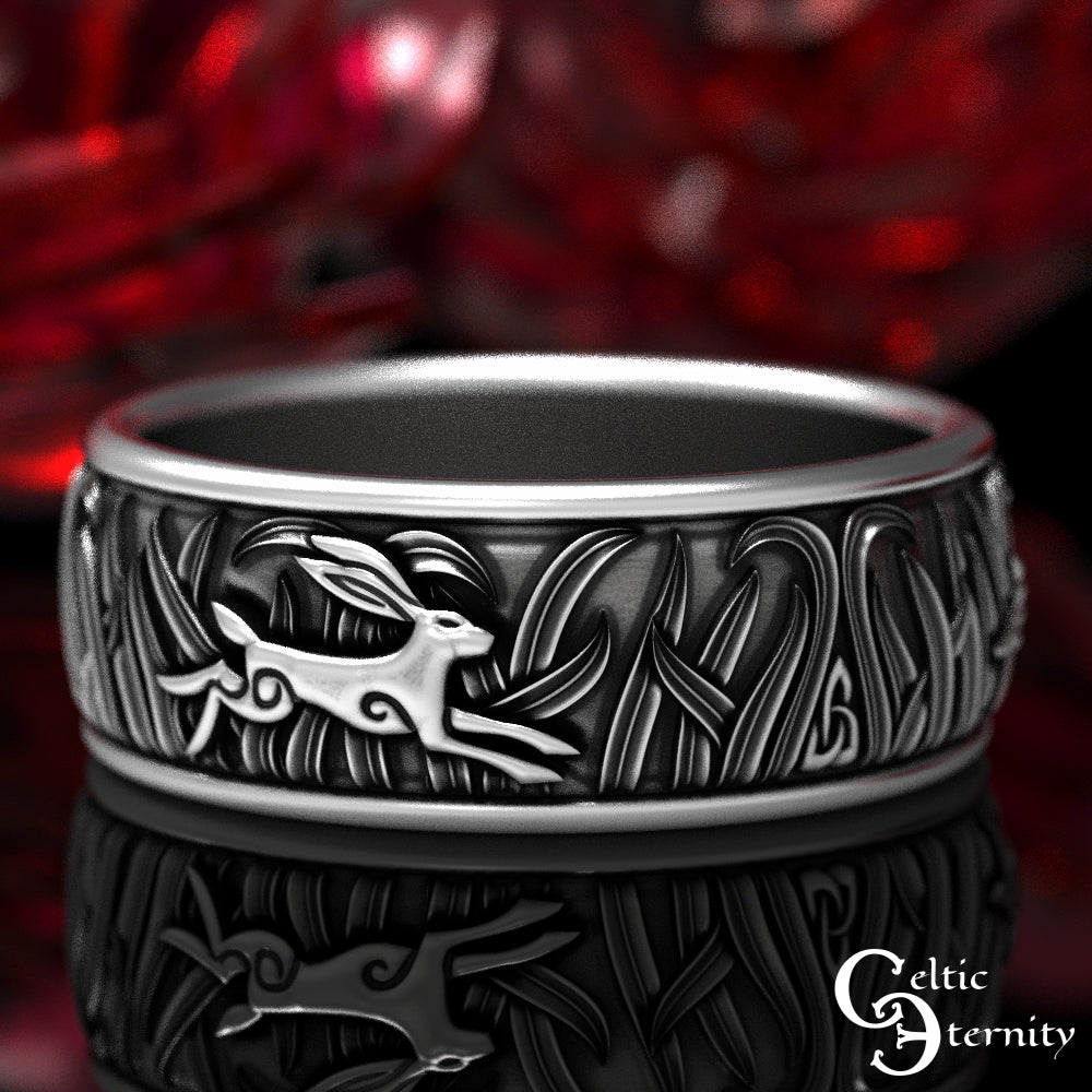 Sterling Silver Men's Irish Rabbits Wedding Band, 1906