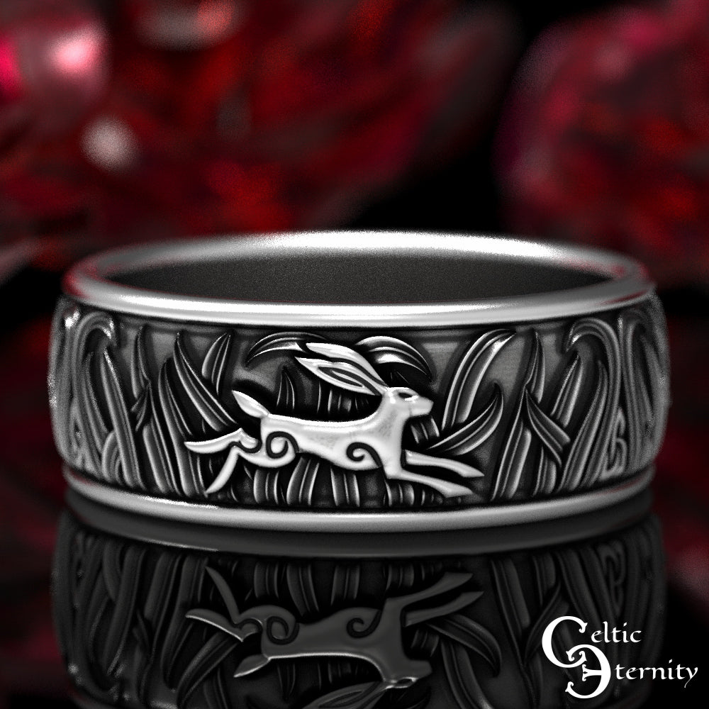 Sterling Silver Men's Irish Rabbits Wedding Band, 1906
