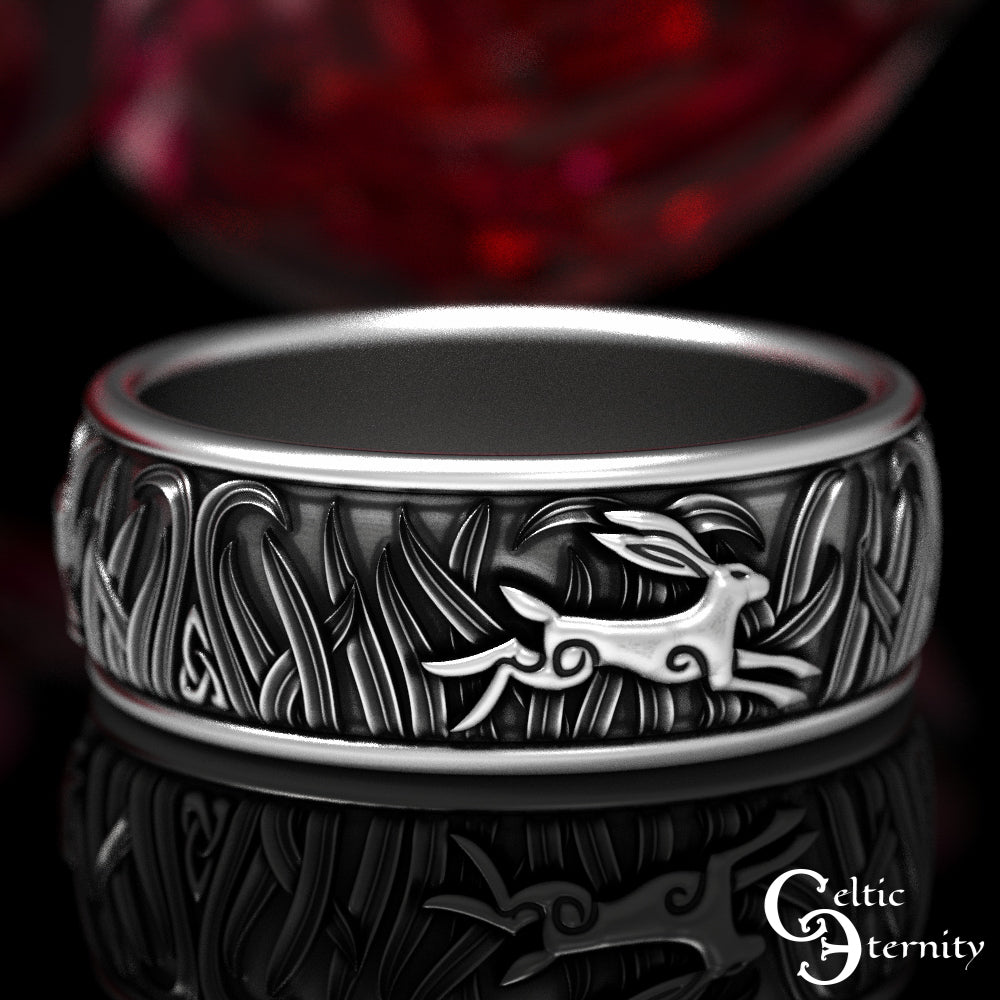 Sterling Silver Men's Irish Rabbits Wedding Band, 1906
