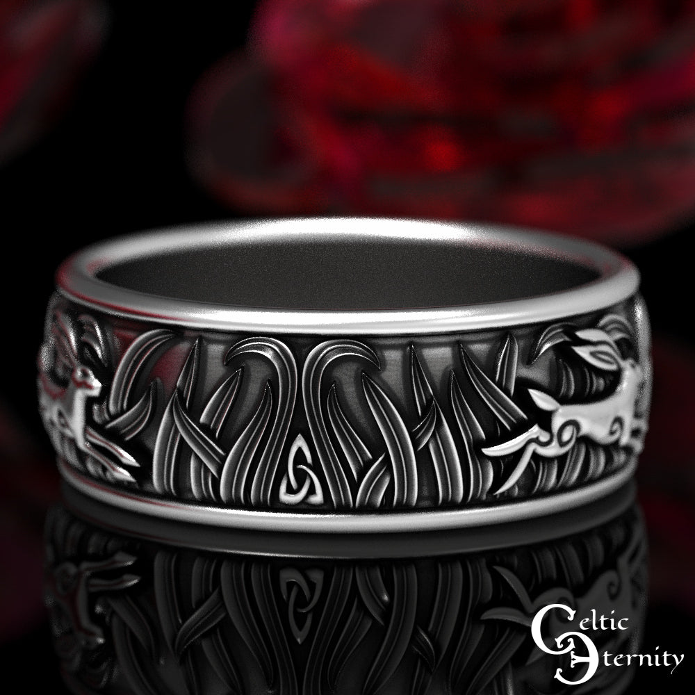 Sterling Silver Men's Irish Rabbits Wedding Band, 1906