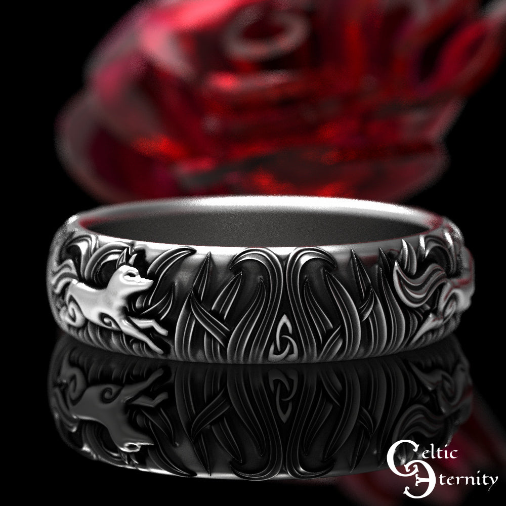 Women's Sterling Silver Three Foxes Wedding Band, 1907