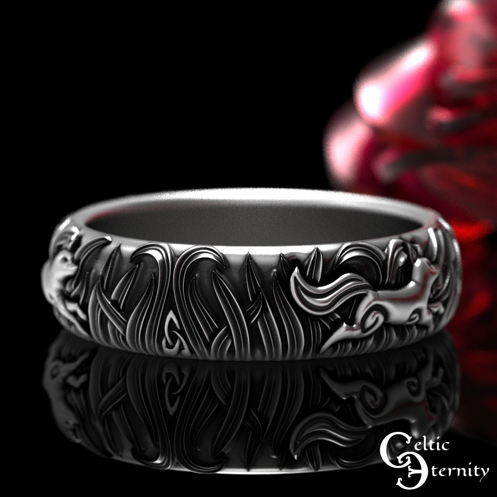 Women's Sterling Silver Three Foxes Wedding Band, 1907