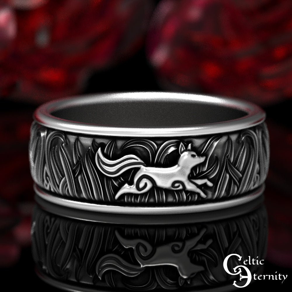 Sterling Silver Matching His Hers Running Foxes Wedding Band Set, 1907 1908